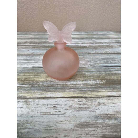 Set of 2 Frosted Pink Glass Perfume Bottles Set w/Stoppers Vanity Decor 1990s - Picture 8 of 12